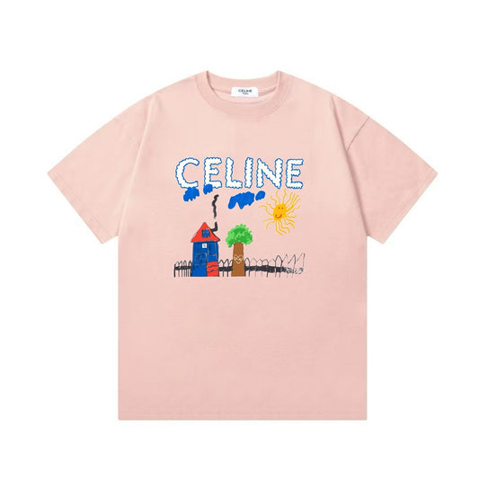 Celine Playful Drawing Letter Logo T-Shirt – 2025SS