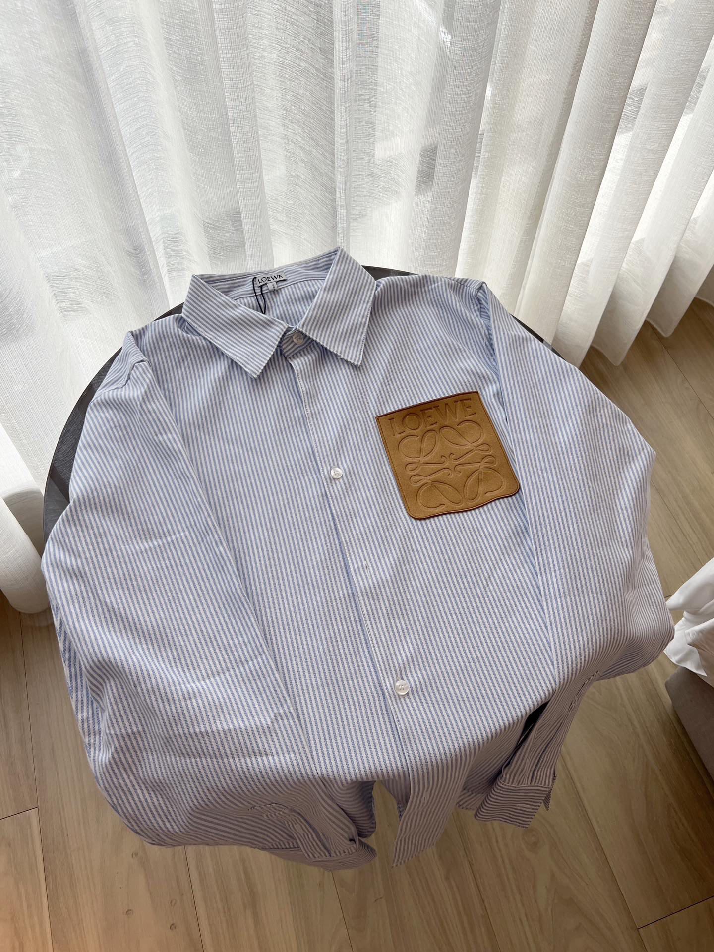 Loewe Embossed Logo Suede Pocket Striped Shirt
