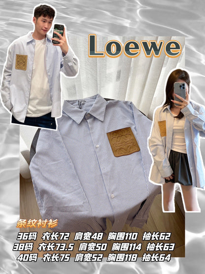 Loewe Embossed Logo Suede Pocket Striped Shirt