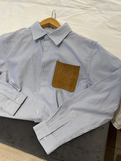 Loewe Embossed Logo Suede Pocket Striped Shirt