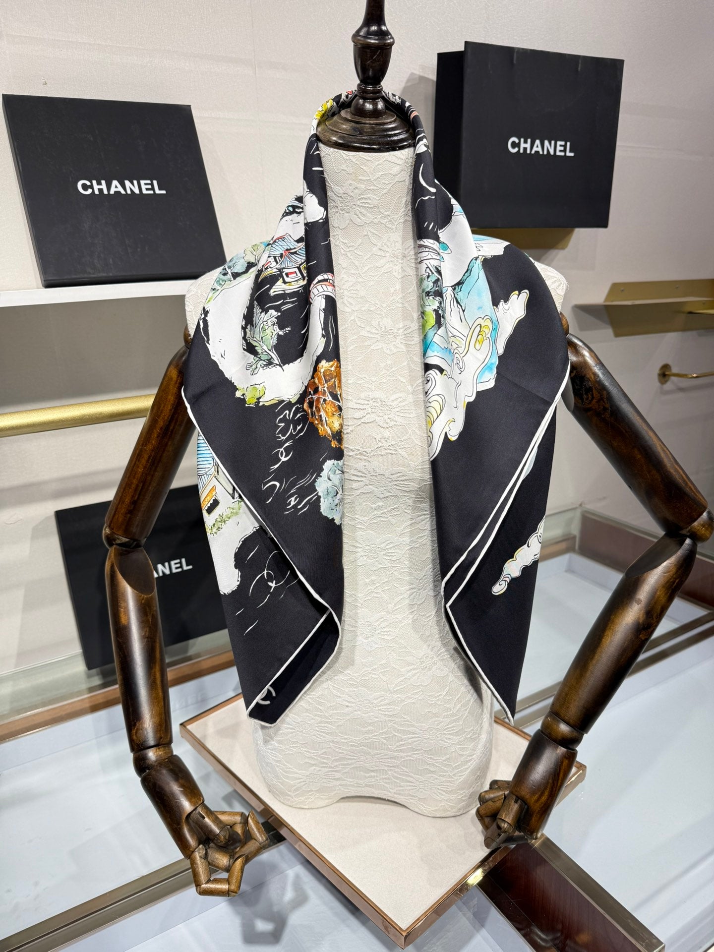 Chanel 2025 Silk Twill Double-Sided Hand-Rolled Scarf