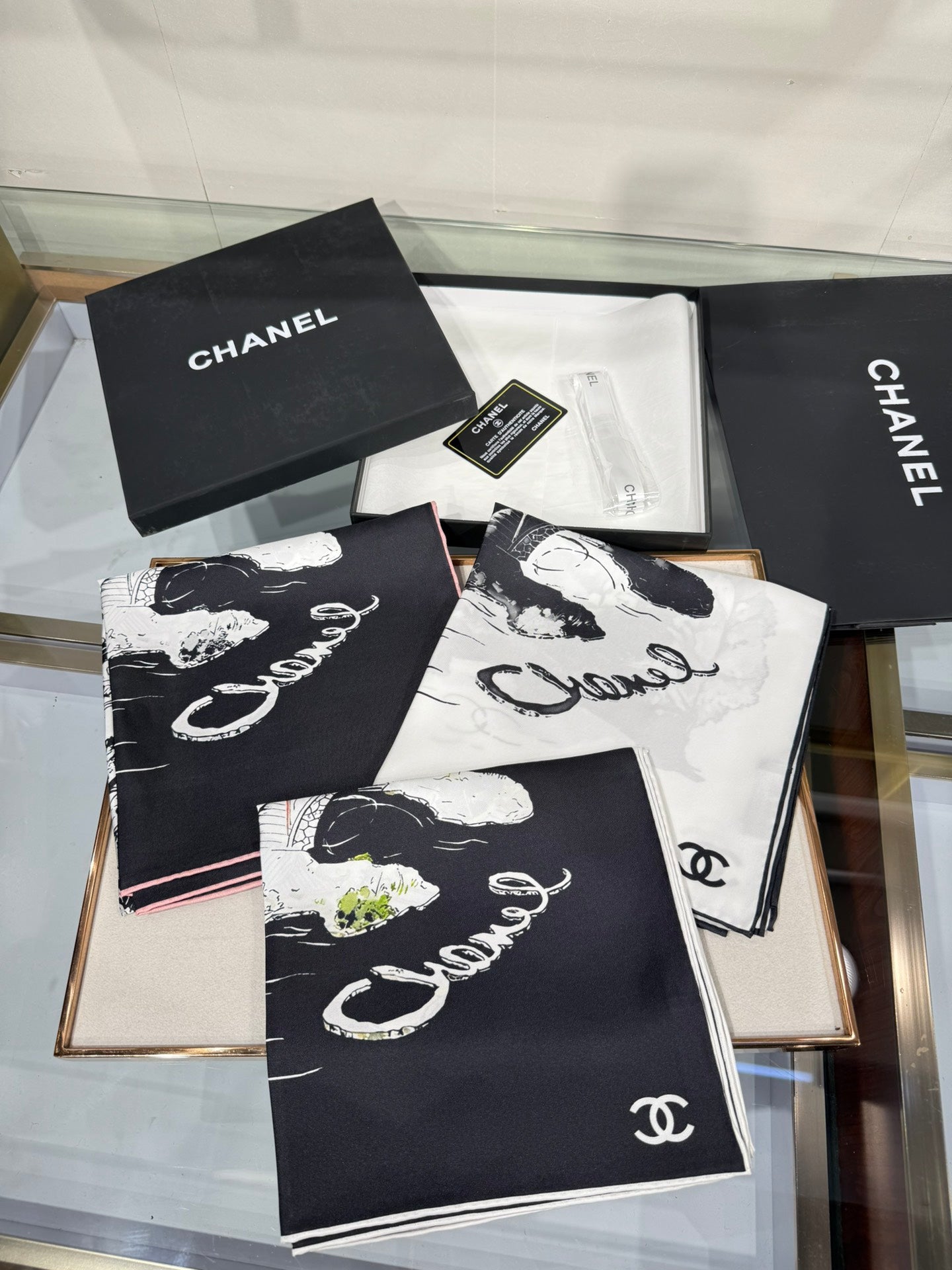 Chanel 2025 Silk Twill Double-Sided Hand-Rolled Scarf