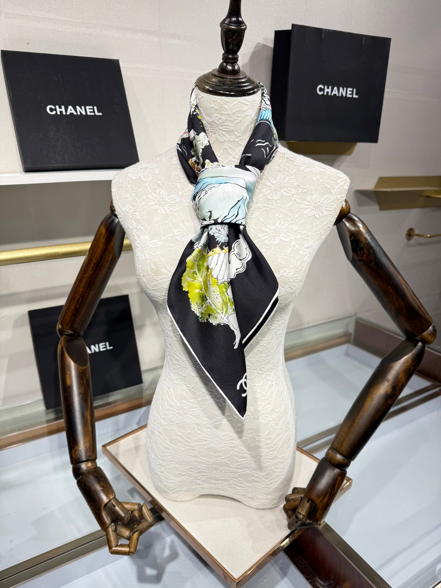 Chanel 2025 Silk Twill Double-Sided Hand-Rolled Scarf