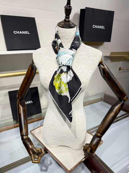 Chanel 2025 Silk Twill Double-Sided Hand-Rolled Scarf