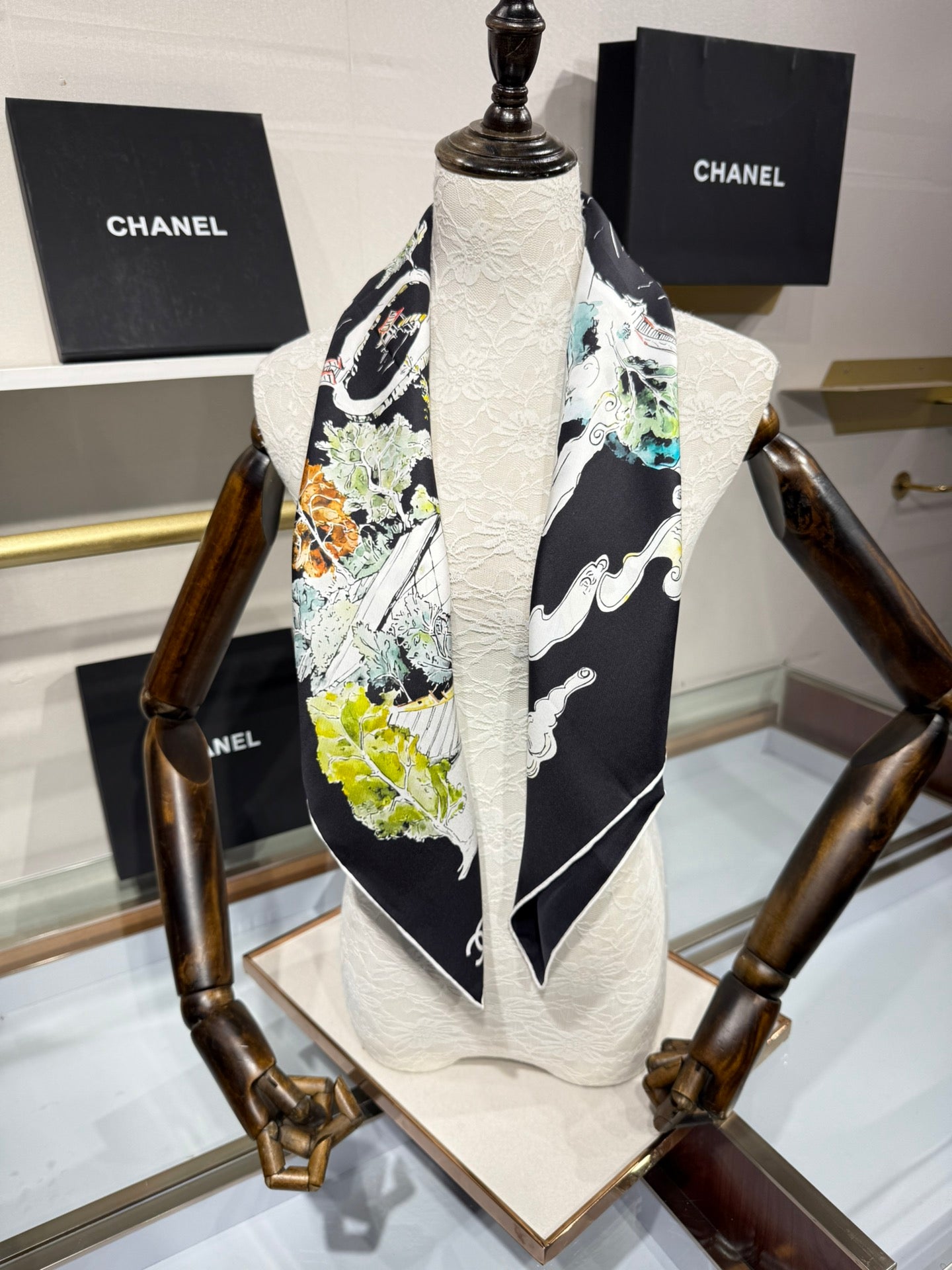 Chanel 2025 Silk Twill Double-Sided Hand-Rolled Scarf