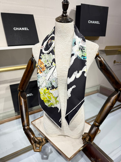 Chanel 2025 Silk Twill Double-Sided Hand-Rolled Scarf