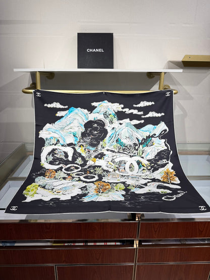 Chanel 2025 Silk Twill Double-Sided Hand-Rolled Scarf