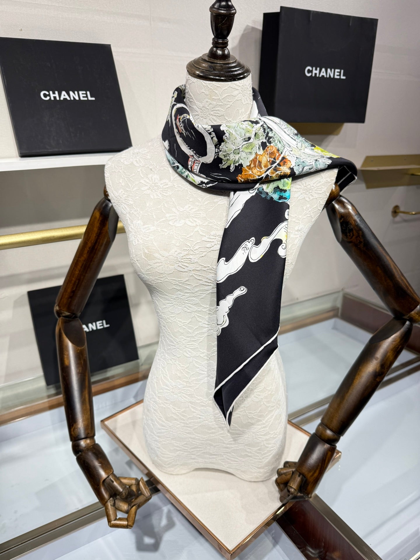 Chanel 2025 Silk Twill Double-Sided Hand-Rolled Scarf