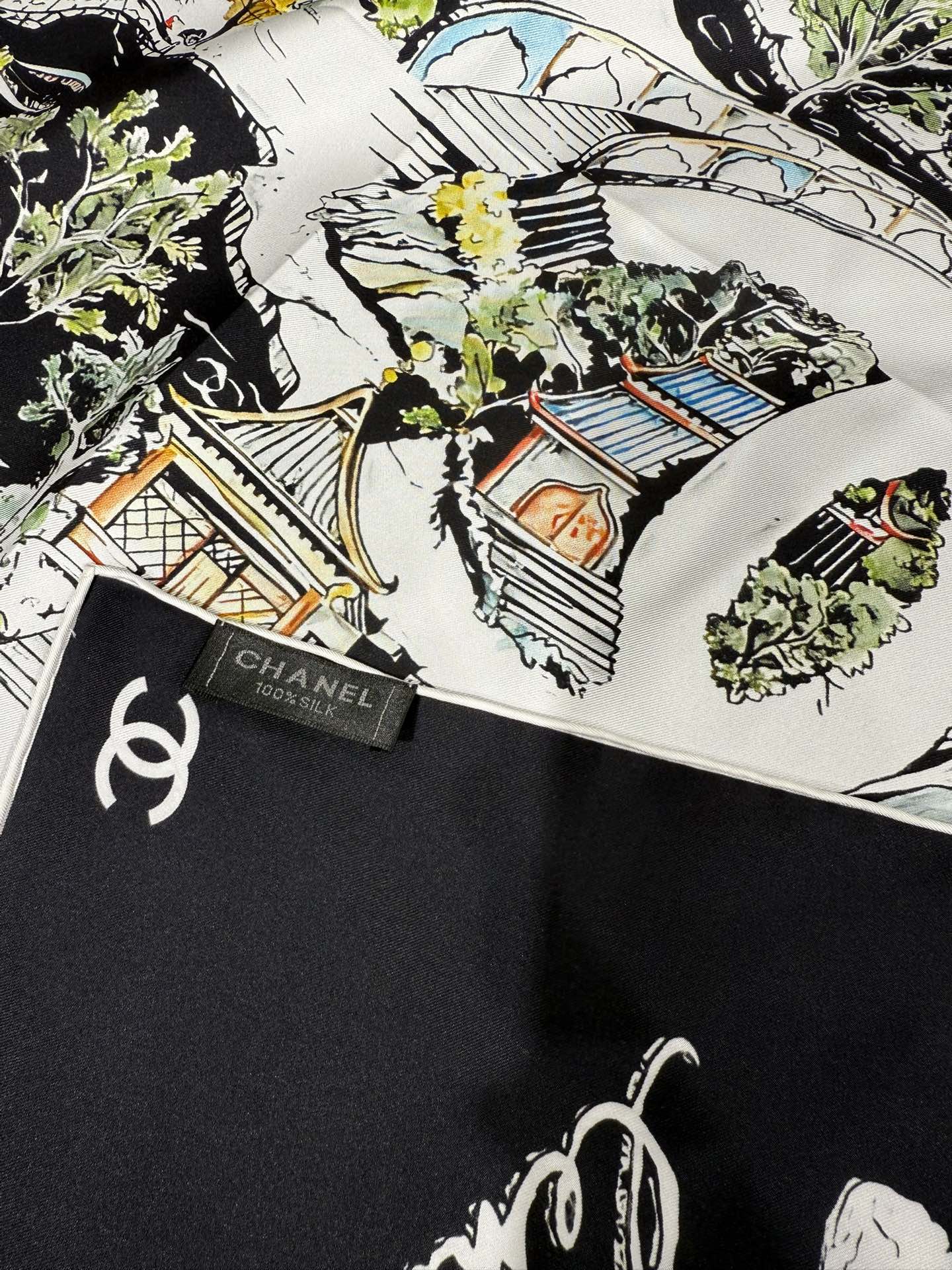 Chanel 2025 Silk Twill Double-Sided Hand-Rolled Scarf