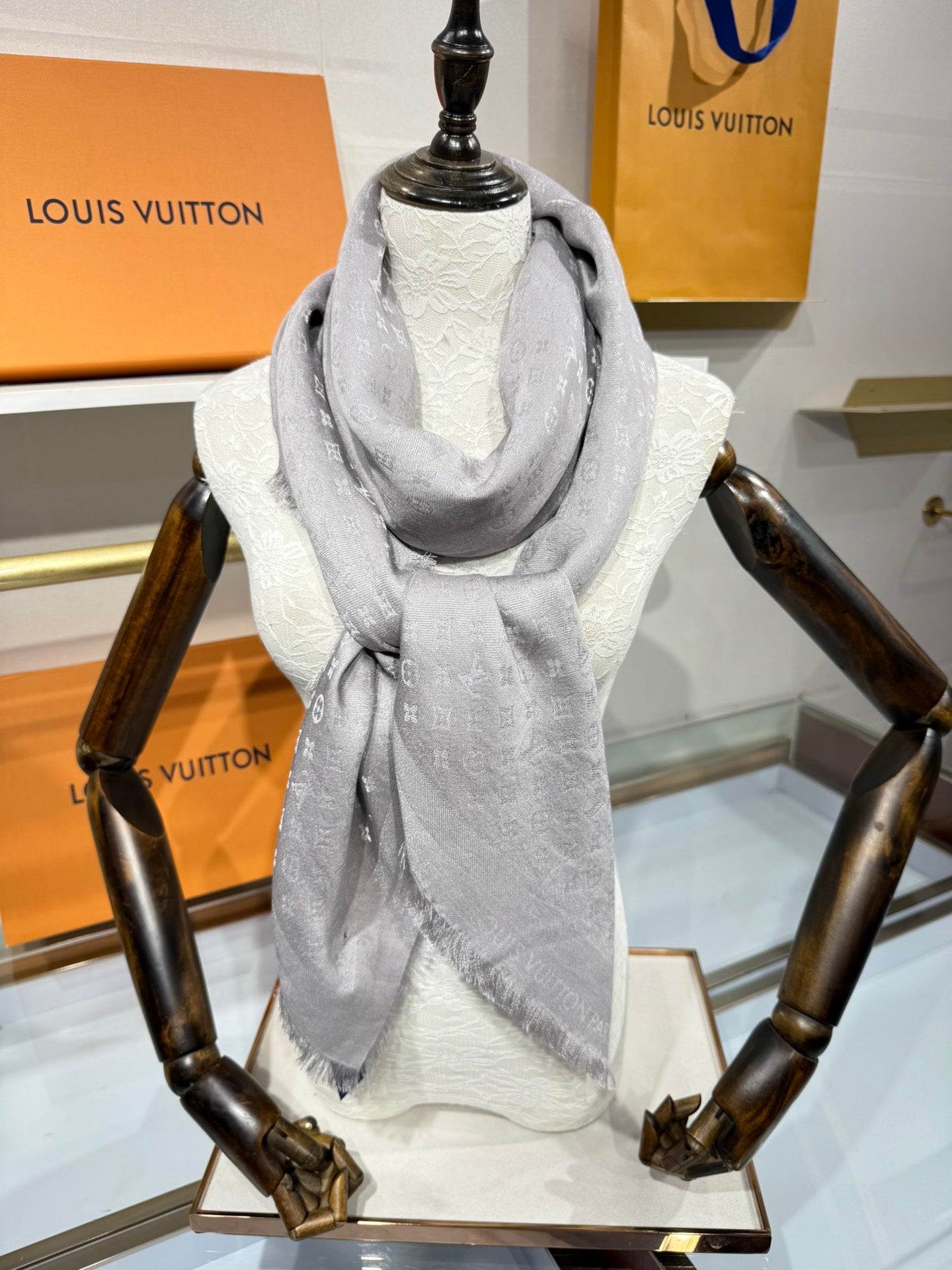 Louis Vuitton Classic Monogram Silk Wool Shawl