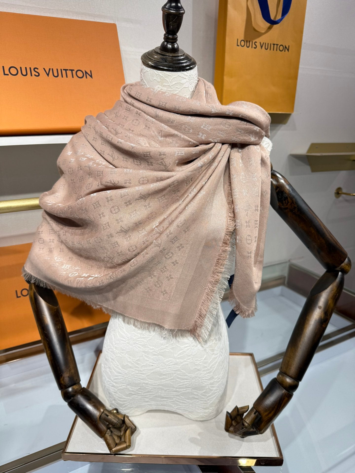 Louis Vuitton Classic Monogram Silk Wool Shawl