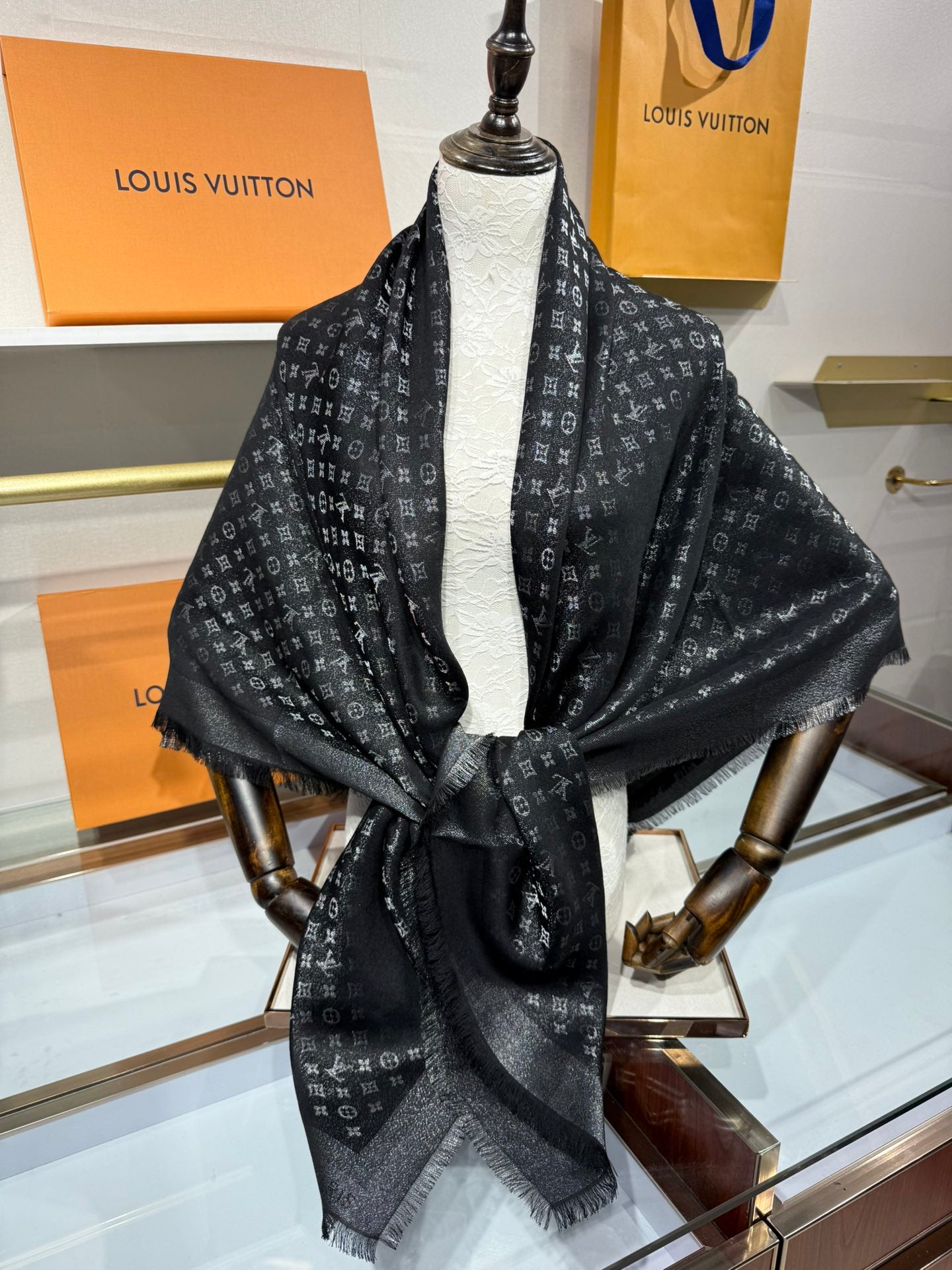Louis Vuitton Classic Monogram Silk Wool Shawl