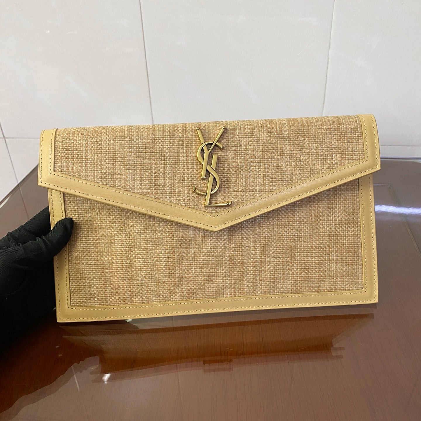 Saint Laurent Uptown Raffia Clutch Bag