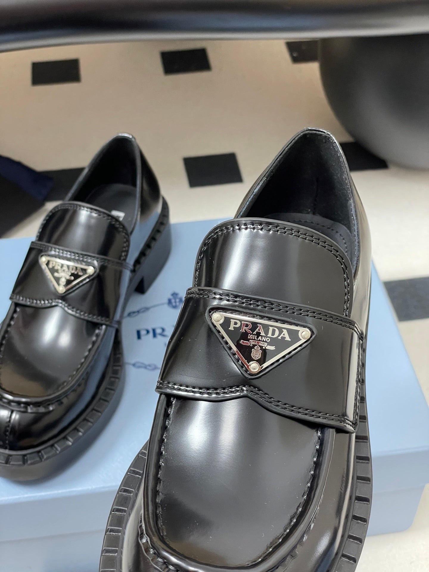 Prada Triangle Logo Platform Loafers