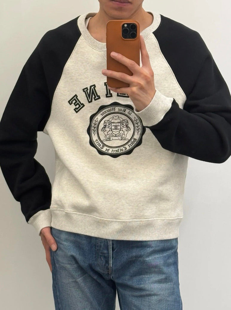 Celine Color-Block Flocked Logo Crewneck Sweatshirt – 2025FW