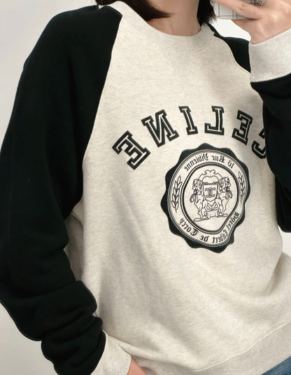 Celine Color-Block Flocked Logo Crewneck Sweatshirt – 2025FW