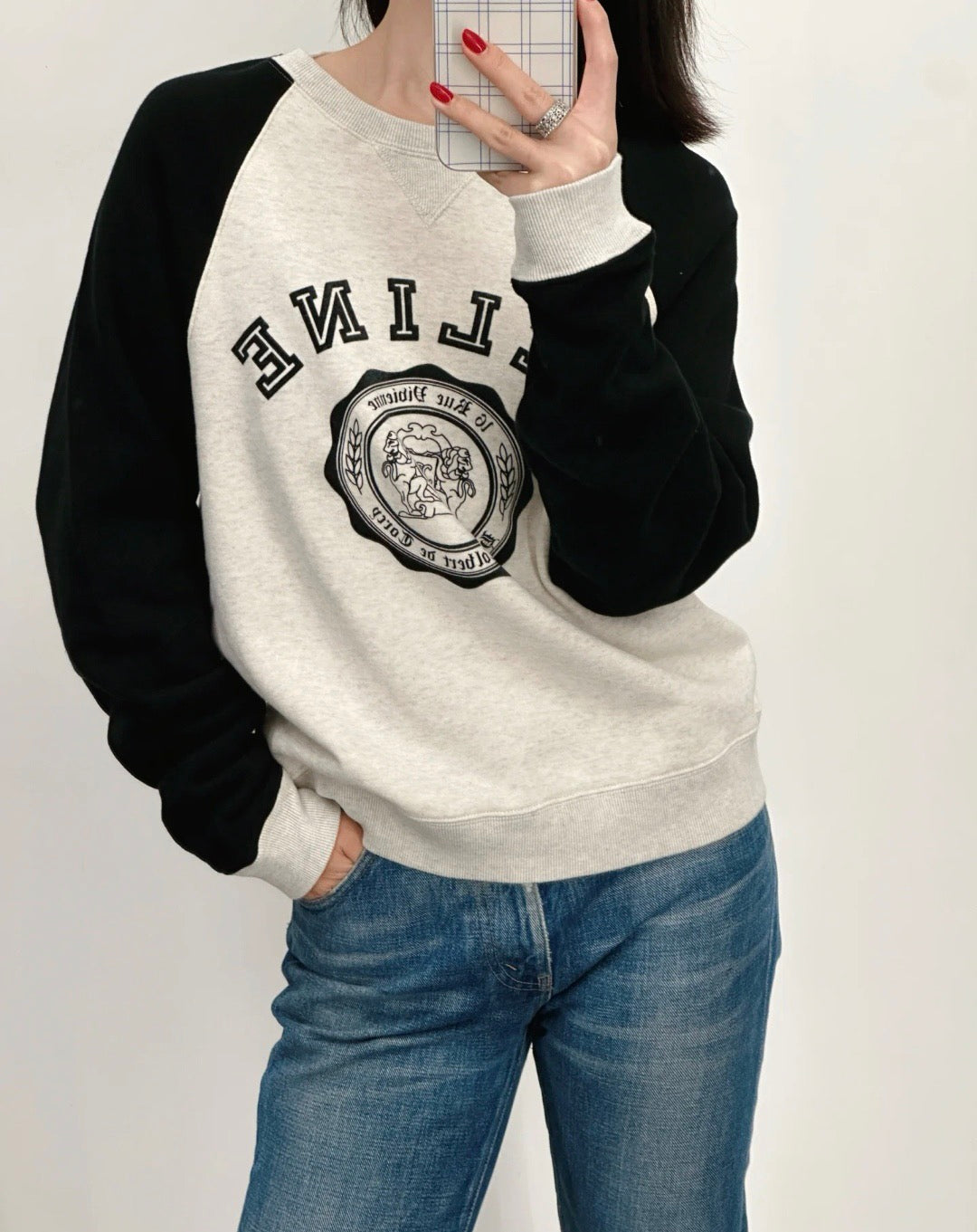 Celine Color-Block Flocked Logo Crewneck Sweatshirt – 2025FW