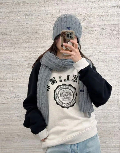 Celine Color-Block Flocked Logo Crewneck Sweatshirt – 2025FW