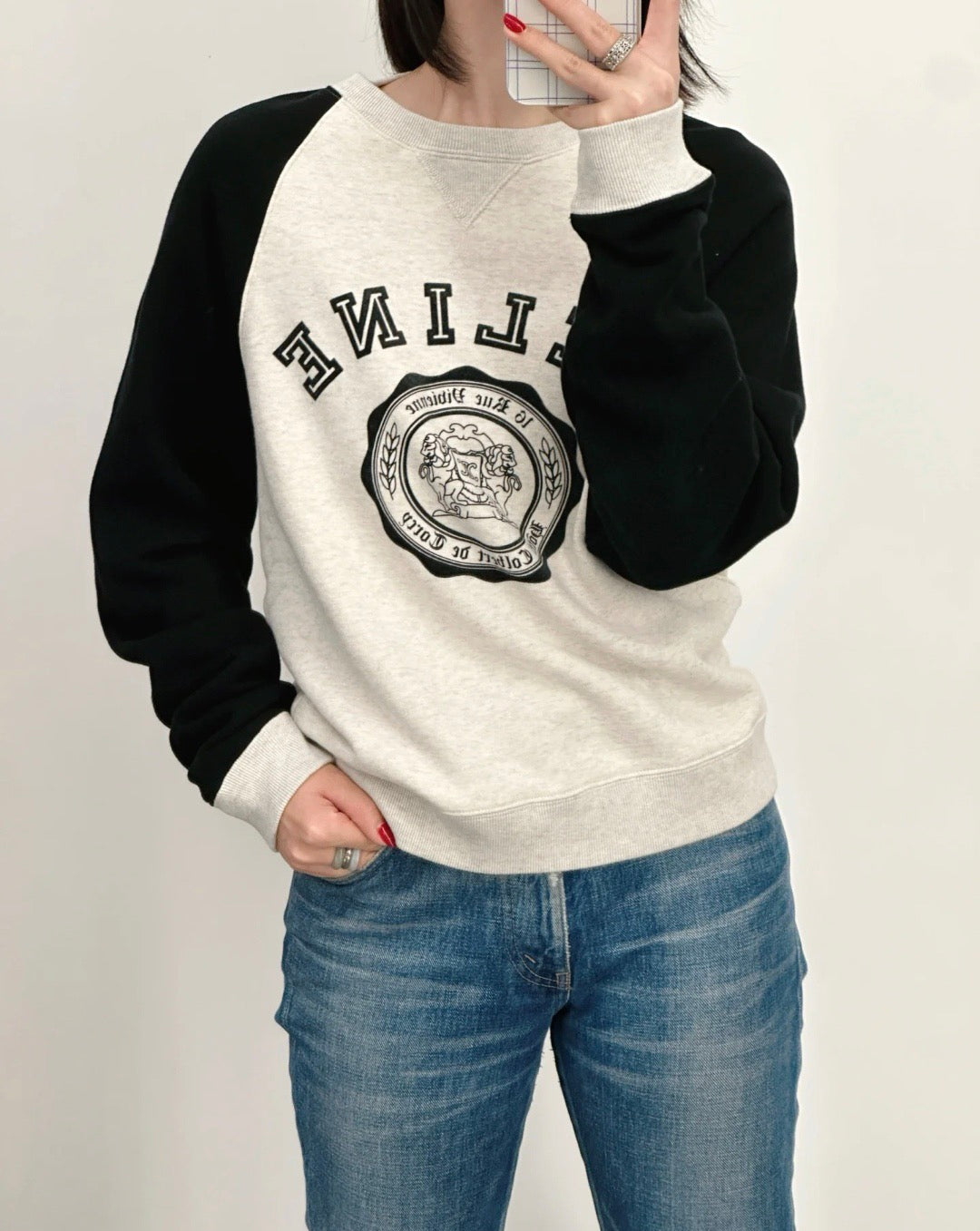 Celine Color-Block Flocked Logo Crewneck Sweatshirt – 2025FW