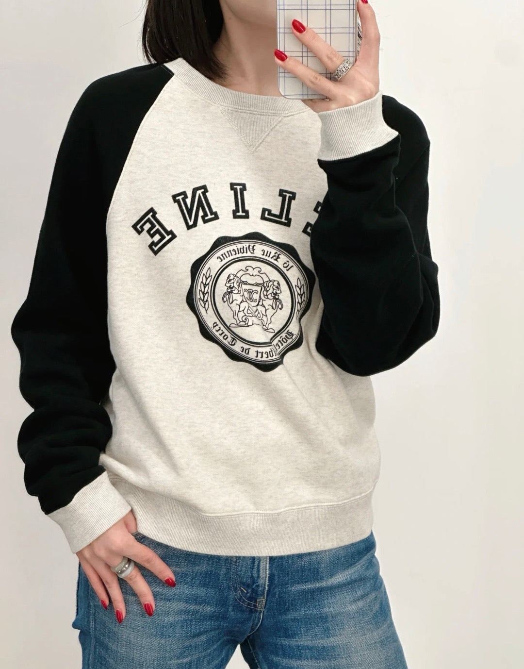 Celine Color-Block Flocked Logo Crewneck Sweatshirt – 2025FW