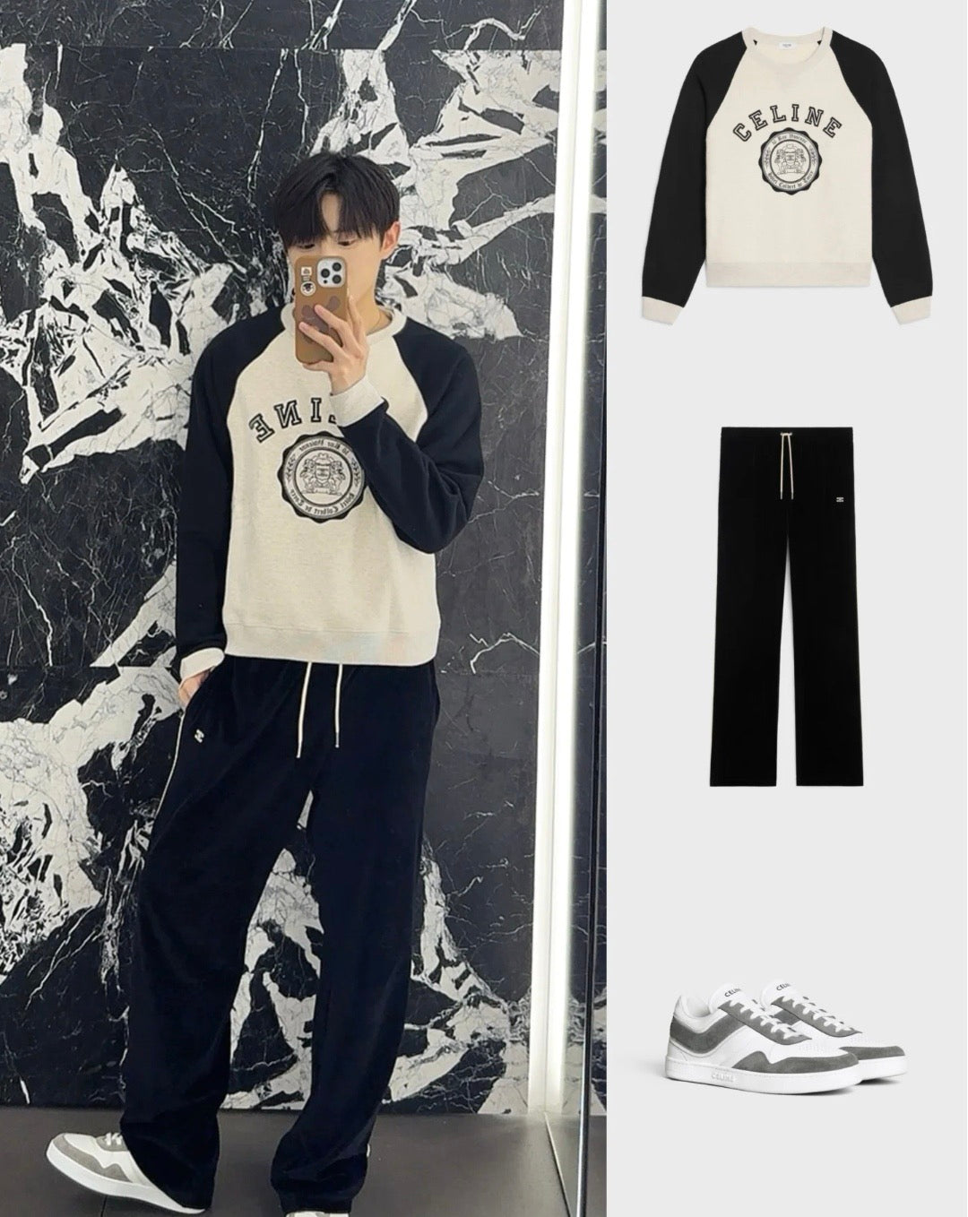 Celine Color-Block Flocked Logo Crewneck Sweatshirt – 2025FW