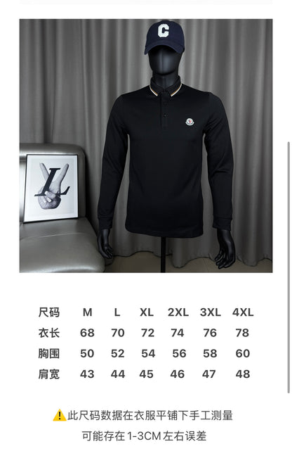 Moncler Classic Striped Collar Embroidered Long Sleeve Polo Shirt – Spring/Autumn Collection