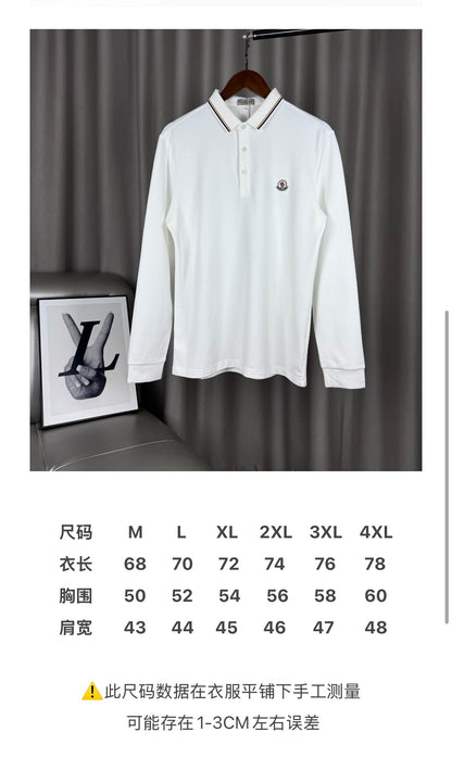 Moncler Classic Striped Collar Embroidered Long Sleeve Polo Shirt – Spring/Autumn Collection