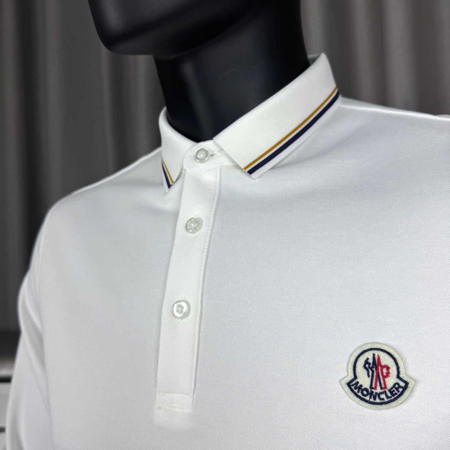 Moncler Classic Striped Collar Embroidered Long Sleeve Polo Shirt – Spring/Autumn Collection