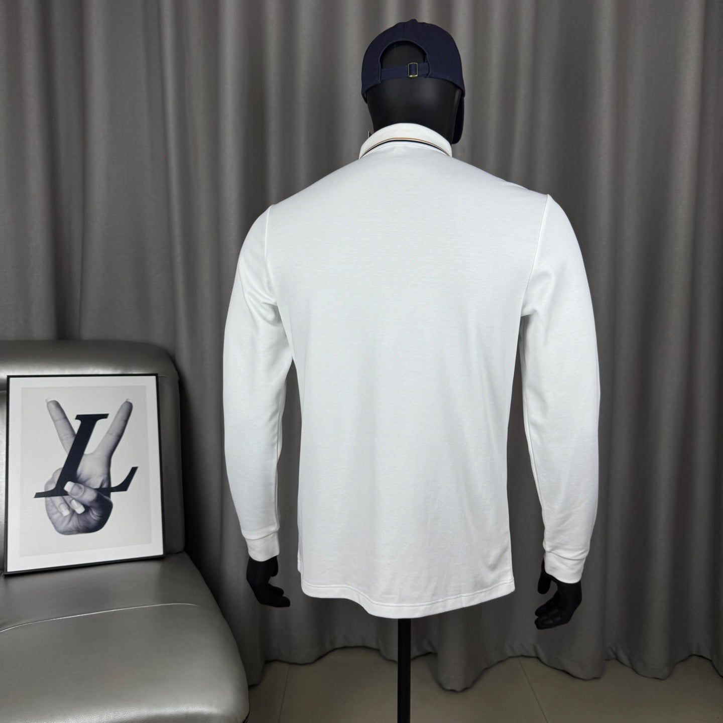 Moncler Classic Striped Collar Embroidered Long Sleeve Polo Shirt – Spring/Autumn Collection