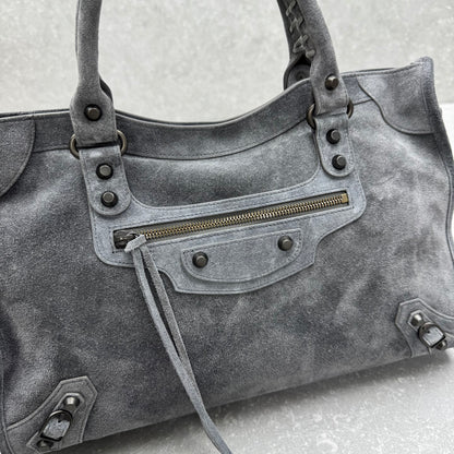 Balenciaga Le City Medium Suede Shoulder Bag