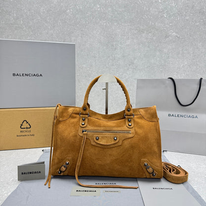 Balenciaga Le City Medium Suede Shoulder Bag