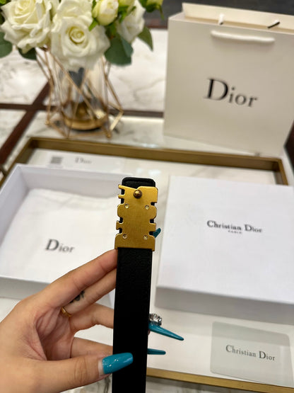 Dior Leather Belt – Gold Buckle