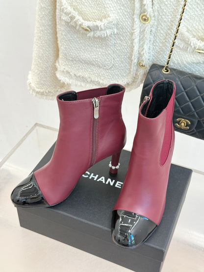 Chanel Classic Color-Block Pearl Heel Ankle Boots