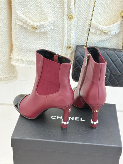 Chanel Classic Color-Block Pearl Heel Ankle Boots