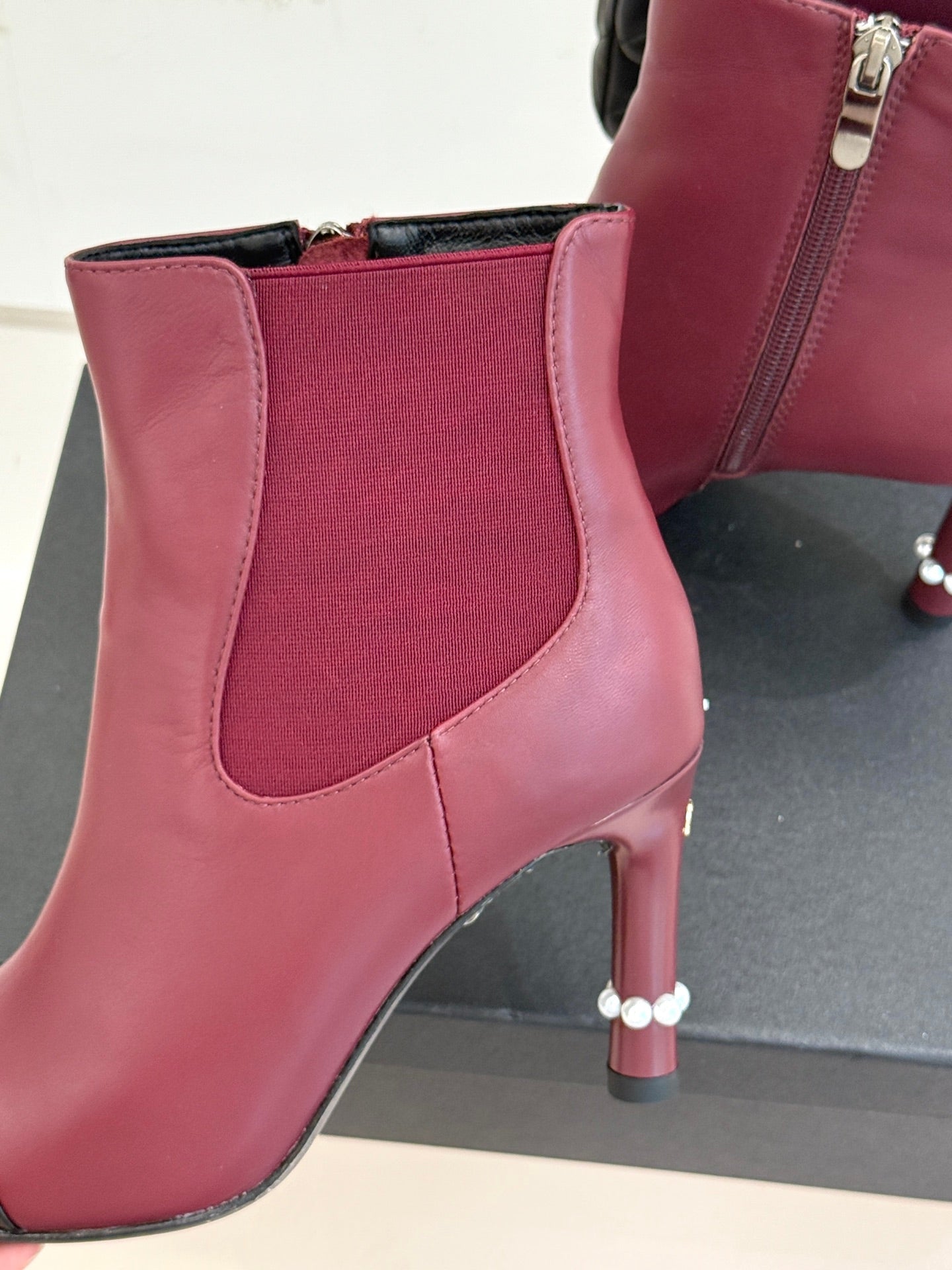 Chanel Classic Color-Block Pearl Heel Ankle Boots