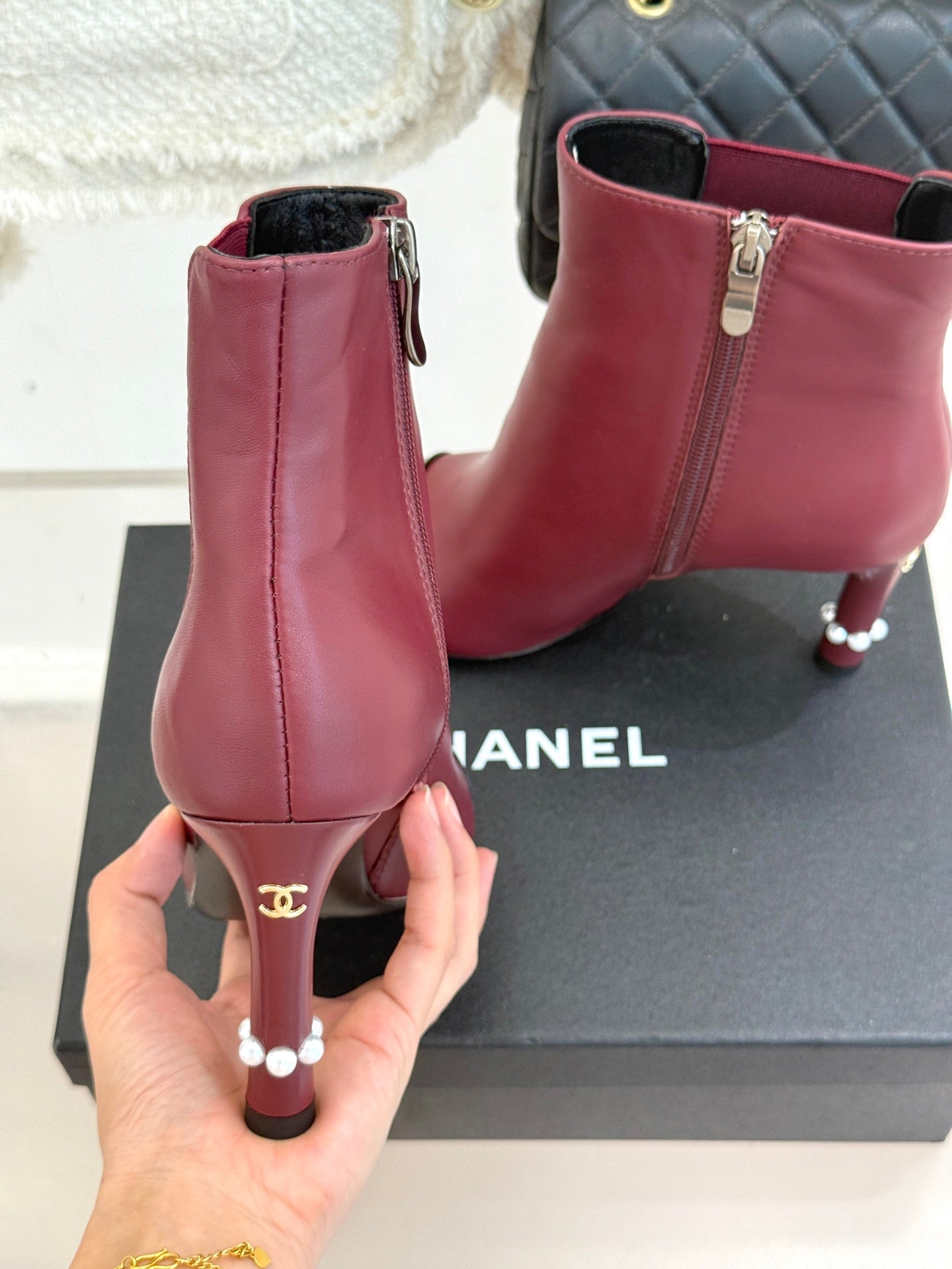 Chanel Classic Color-Block Pearl Heel Ankle Boots
