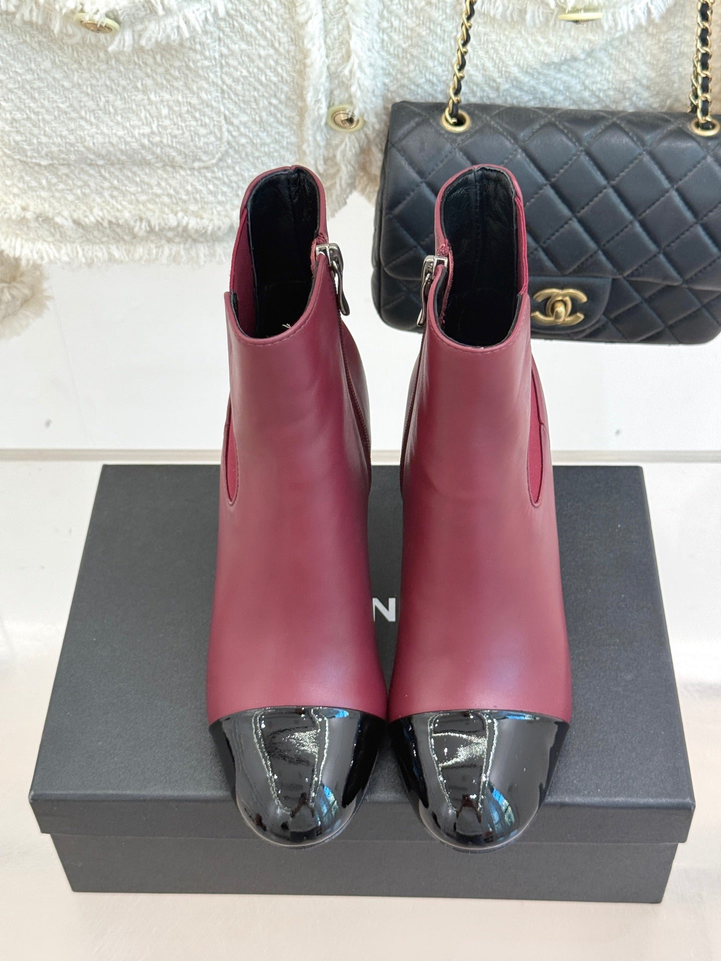 Chanel Classic Color-Block Pearl Heel Ankle Boots