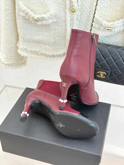 Chanel Classic Color-Block Pearl Heel Ankle Boots