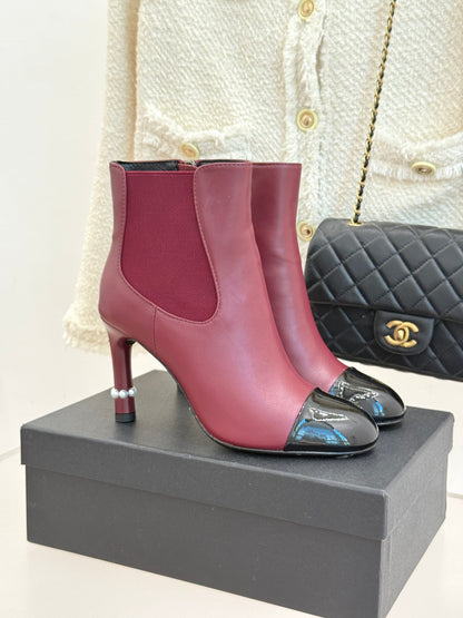 Chanel Classic Color-Block Pearl Heel Ankle Boots