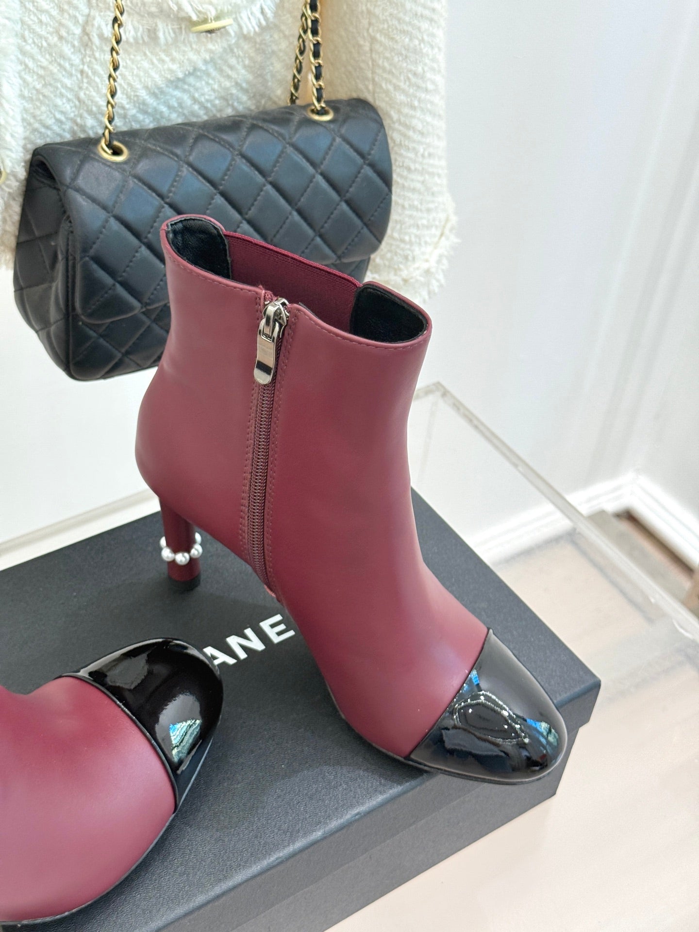 Chanel Classic Color-Block Pearl Heel Ankle Boots