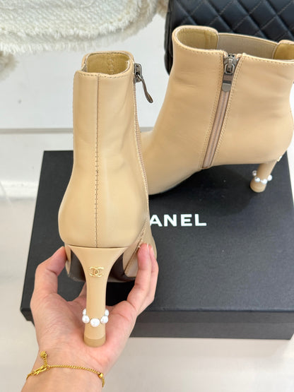 Chanel Classic Color-Block Pearl Heel Ankle Boots