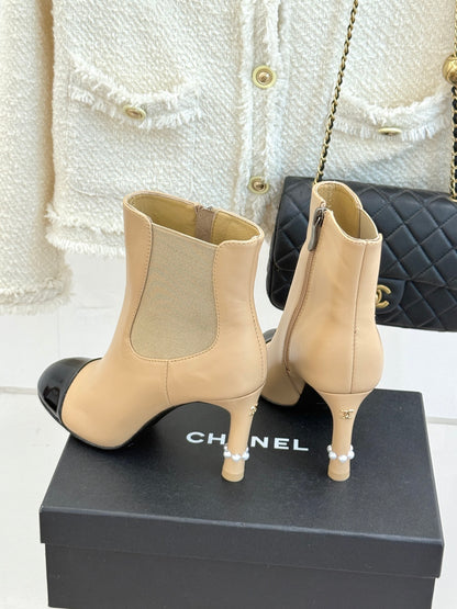 Chanel Classic Color-Block Pearl Heel Ankle Boots