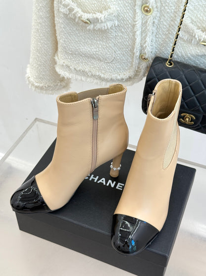 Chanel Classic Color-Block Pearl Heel Ankle Boots