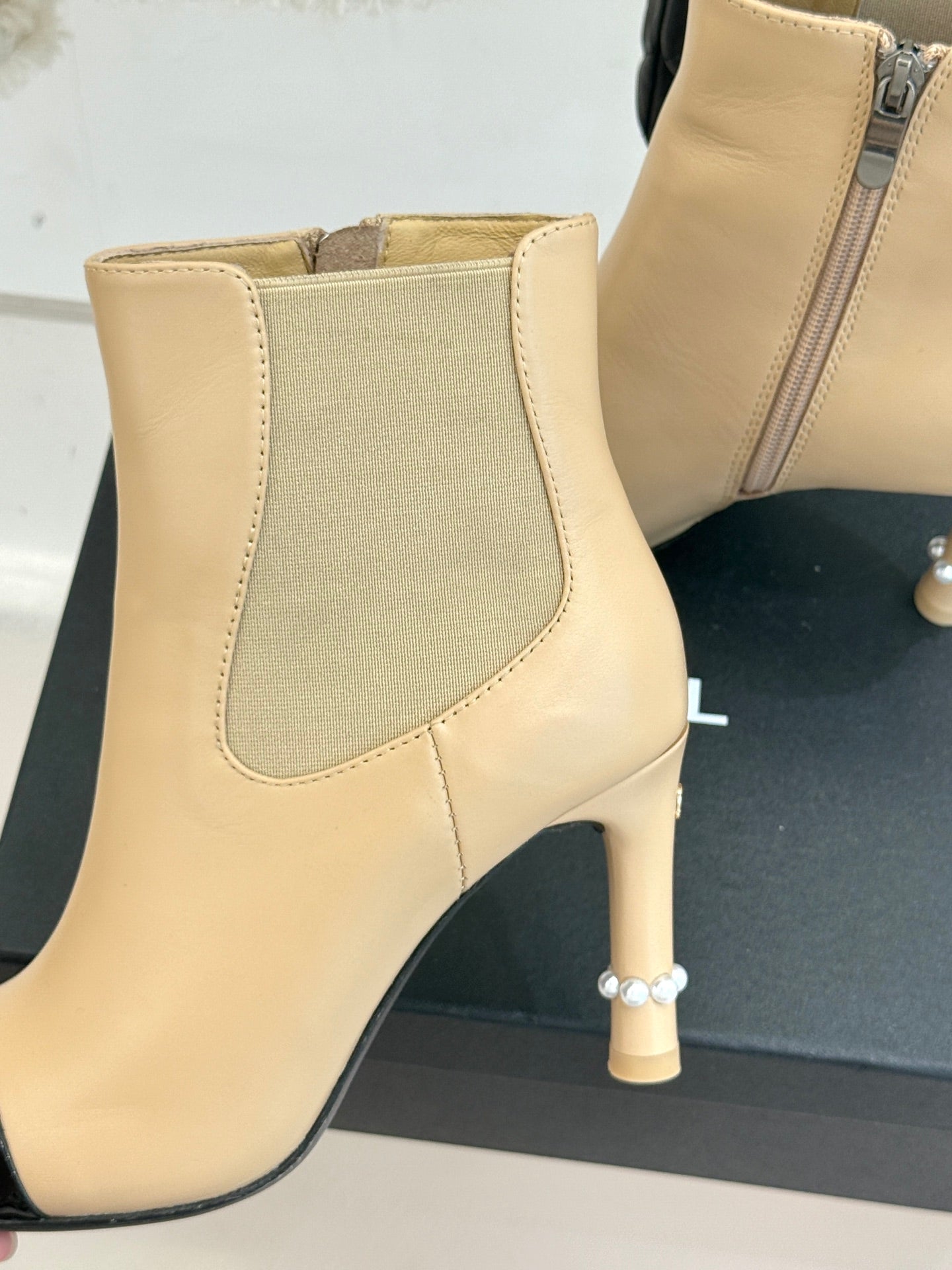 Chanel Classic Color-Block Pearl Heel Ankle Boots