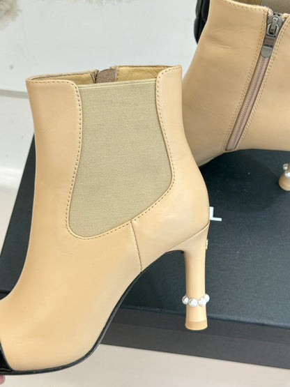 Chanel Classic Color-Block Pearl Heel Ankle Boots