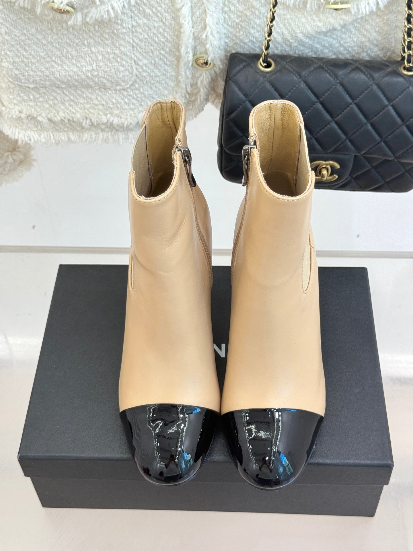 Chanel Classic Color-Block Pearl Heel Ankle Boots