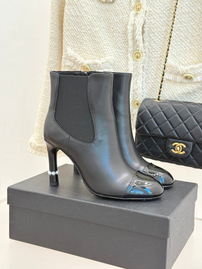 Chanel Classic Color-Block Pearl Heel Ankle Boots