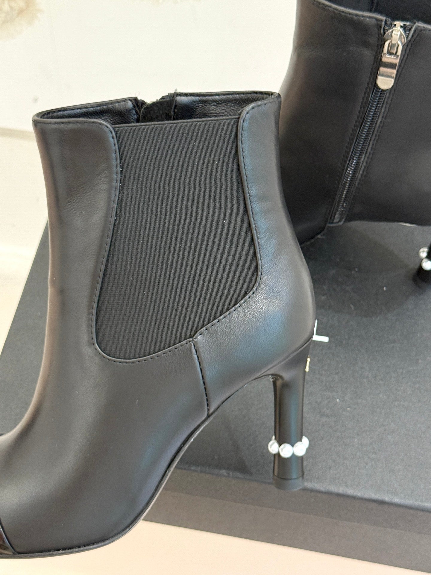 Chanel Classic Color-Block Pearl Heel Ankle Boots