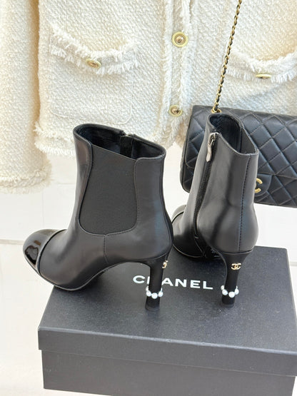 Chanel Classic Color-Block Pearl Heel Ankle Boots