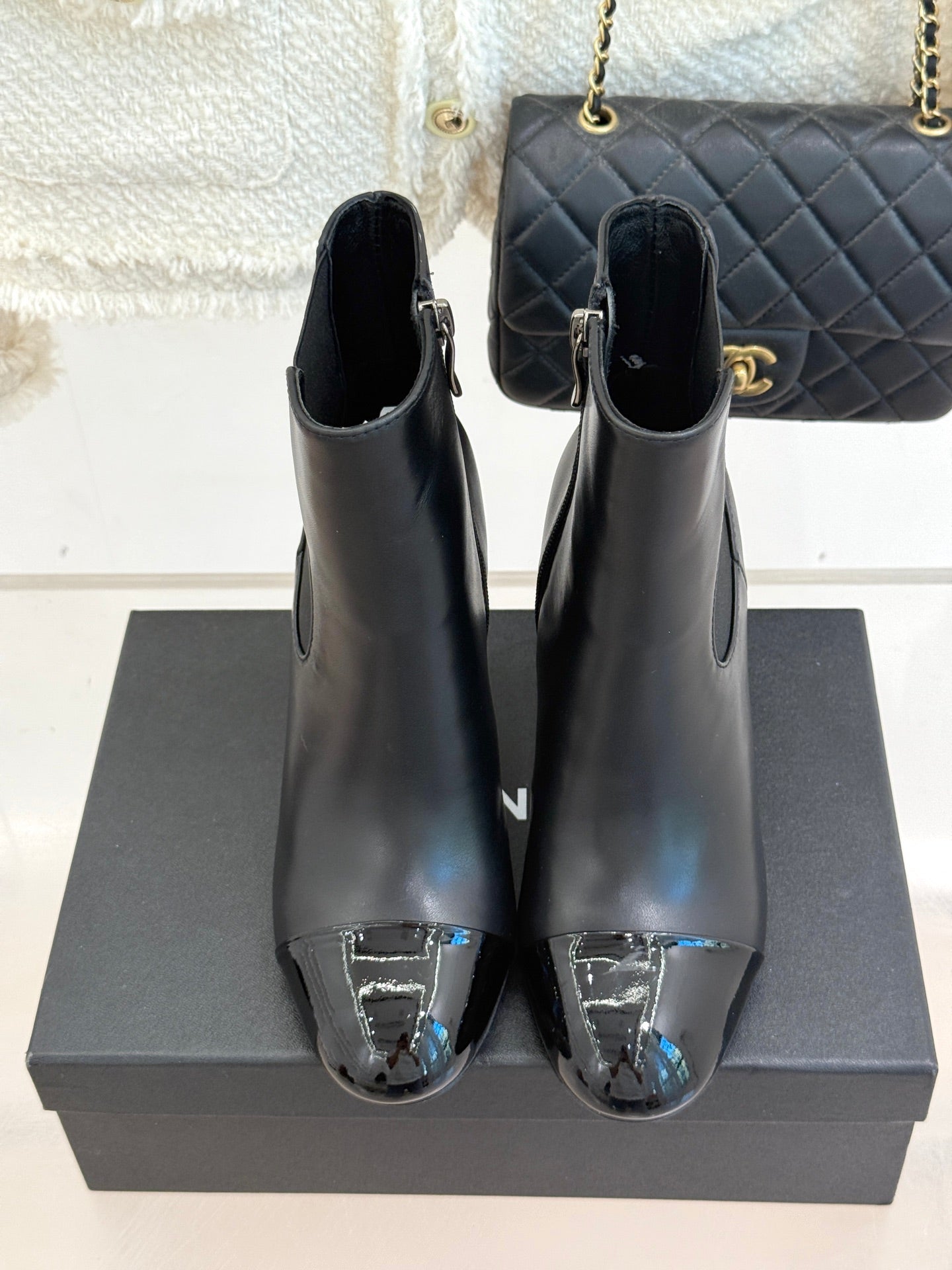 Chanel Classic Color-Block Pearl Heel Ankle Boots